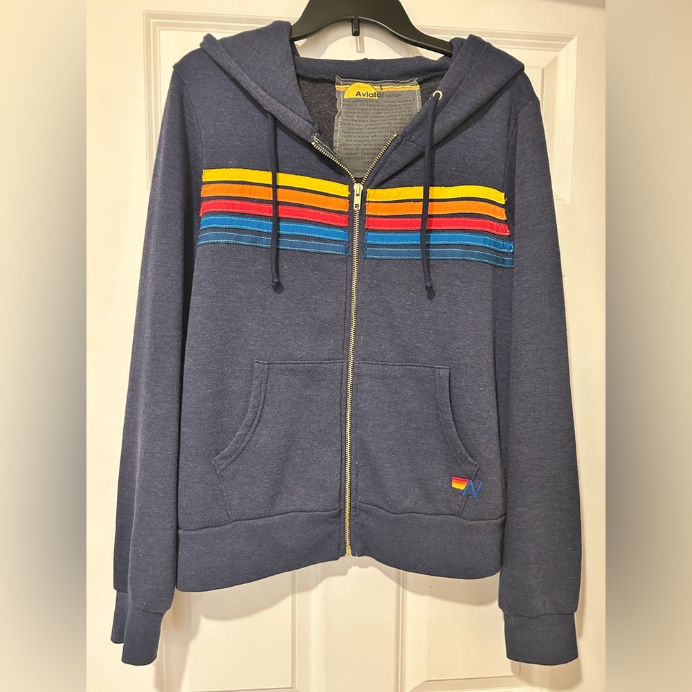 EUC Navy Aviator Nation Blue 5 Stripe Hoodie - Picture 3 of 13